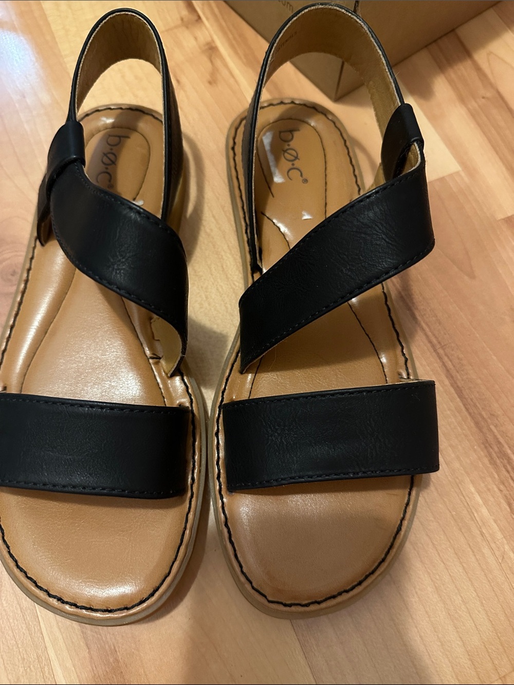 b.o.c. Black Leather Double-Strap Slingback Sandals